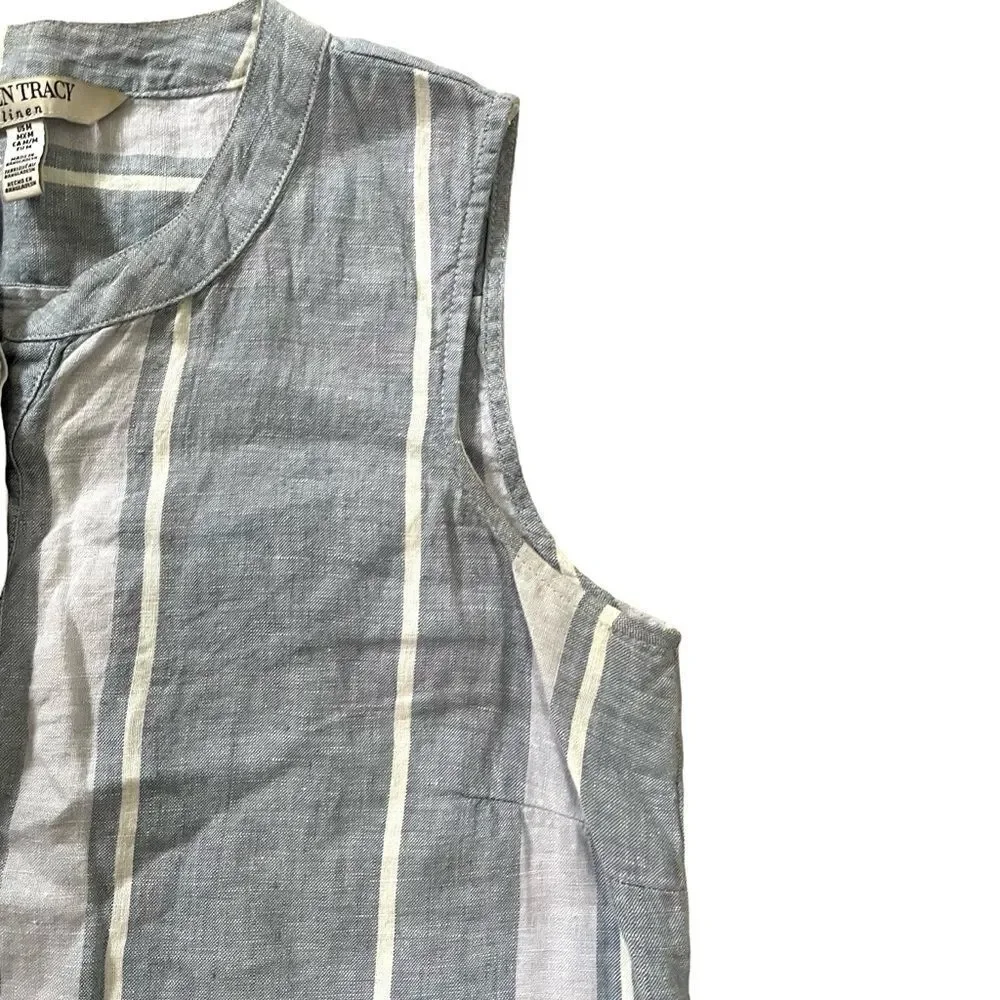ELLEN TRACY Linen Sleeveless Blouse Striped
Blue White M - Picture 5 of 8